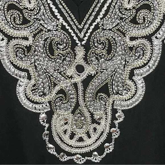 WHITE HOUSE BLACK MARKET SILK sparkling EMBROIDERED Sheer and lightweight BLOUSE - Picture 2 of 8